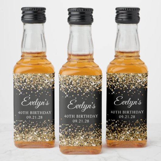 Gouden Glitter Zwart 40ste verjaardag Likeurfles Etiket (Flessen)