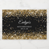 Gouden Glitter Zwart 40ste verjaardag Likeurfles Etiket (Enkel label)