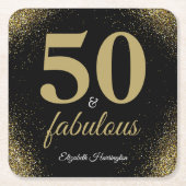 Gouden glitter zwart 50 en fantastische verjaardag kartonnen onderzetters (Voorkant)