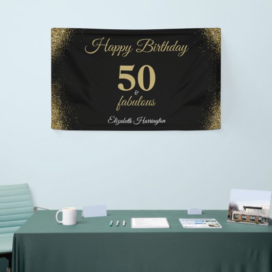 Gouden glitter zwart 50 en fantastische verjaardag spandoek (Beurs)