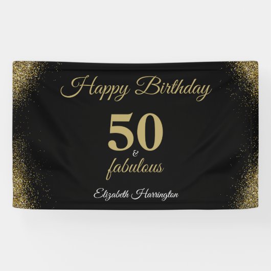 Gouden glitter zwart 50 en fantastische verjaardag spandoek (Horizontaal)