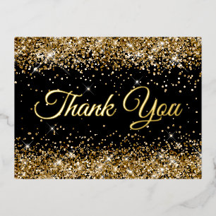 Gouden Glitter Zwart 50e Verjaardag Bedankt Folie Uitnodiging Briefkaart