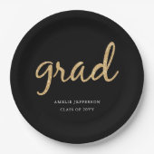 Gouden Glitter | Zwart Afstuderen Papieren Bordje (Voorkant)