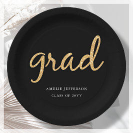 Gouden Glitter | Zwart Afstuderen Papieren Bordje