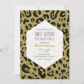 Gouden Glitter Zwart Cheetah Leopard Sweet 16 Part Kaart (Voorkant)