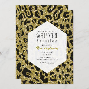 Gouden Glitter Zwart Cheetah Leopard Sweet 16 Part Kaart