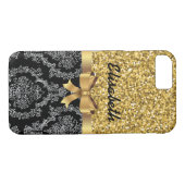 GOUDEN GLITTER ZWART DAMASKUS GOUDEN BOOG MONOGRAM Case-Mate iPhone CASE (Achterkant (Horizontaal))