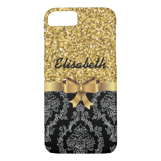 GOUDEN GLITTER ZWART DAMASKUS GOUDEN BOOG MONOGRAM Case-Mate iPhone CASE (Achterkant)