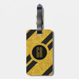 Gouden glitter zwart decoratieve strepen bagagelabel