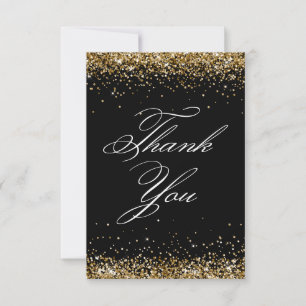 Gouden Glitter Zwart Elegant 40e Verjaardag Bedankkaart