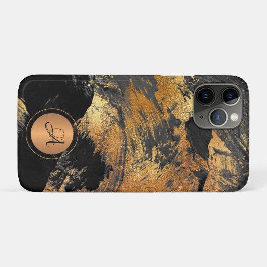 Gouden glitter zwart elegant abstract monogram Case-Mate iPhone case (Achterkant (horizontaal))