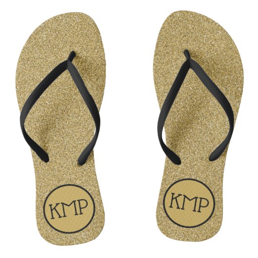 Gouden Glitter Zwart en Goud Monogram Teenslippers (Voetbed)