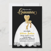 Gouden Glitter zwart en wit Quinceañera Kaart (Voorkant)