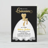 Gouden Glitter zwart en wit Quinceañera Kaart (Staand voorkant)