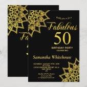 Gouden Glitter Zwart Fabulous 50 Verjaardag Kaart (Voorkant / Achterkant)