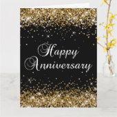 Gouden Glitter Zwart Gelukkig Jubileum Kaart (Gele Bloem)