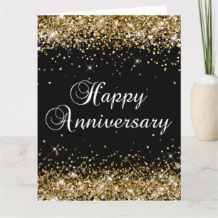 Gouden Glitter Zwart Gelukkig Jubileum Kaart