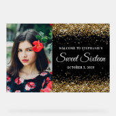 Gouden Glitter Zwart Lief Zestien Welkom Groot Acryl Bord (Voorkant)