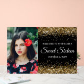 Gouden Glitter Zwart Lief Zestien Welkom Groot Acryl Bord (Huwelijk)