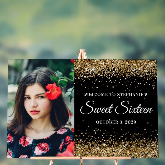 Gouden Glitter Zwart Lief Zestien Welkom Groot Acryl Bord (Neutraal)