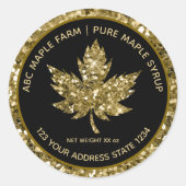 Gouden Glitter & Zwart Maple Leaf Maple Syrup Labe Ronde Sticker (Voorkant)