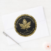 Gouden Glitter & Zwart Maple Leaf Maple Syrup Labe Ronde Sticker (Envelop)