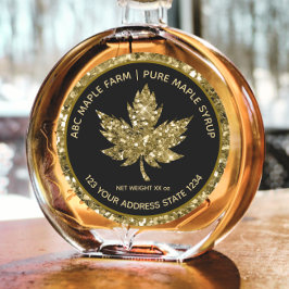 Gouden Glitter & Zwart Maple Leaf Maple Syrup Labe Ronde Sticker