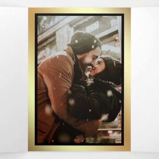 Gouden Glitter Zwart Marmeren Foto Bruiloft Drieluik Uitnodiging (Binnenkant midden)