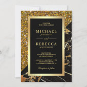 Gouden Glitter Zwart Marmeren Foto Bruiloft Kaart (Voorkant)