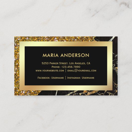 Gouden Glitter Zwart Marmeren Haar Salon Make-up A Visitekaartje (Achterkant)