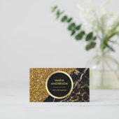 Gouden Glitter Zwart Marmeren Haar Salon Make-up A Visitekaartje (Staand voorkant)