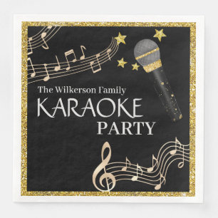 Gouden Glitter Zwart Microfoon Muziek Karaoke Part Servet