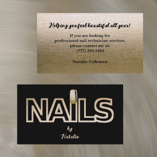 Gouden Glitter Zwart Nail Technician Visitekaartje