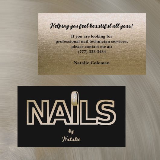 Gouden Glitter Zwart Nail Technician Visitekaartje