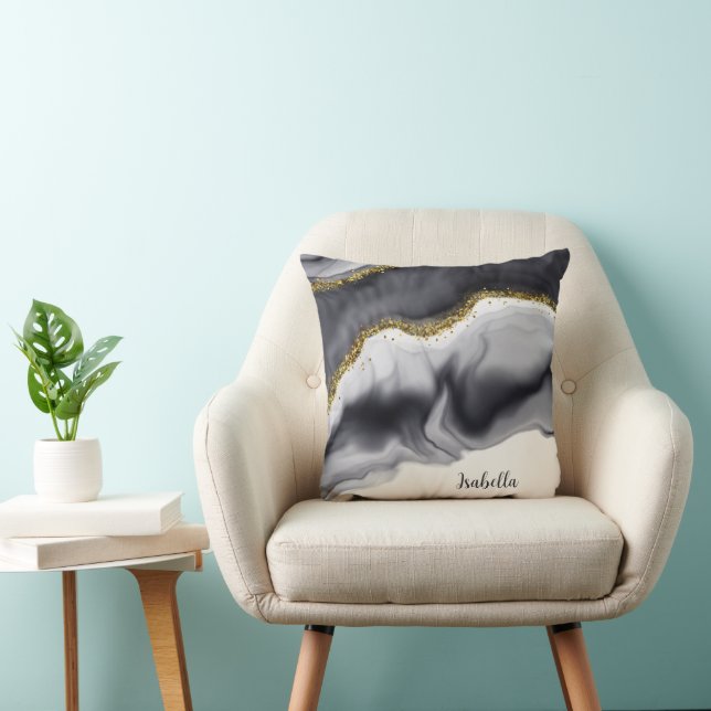 Gouden Glitter Zwart Personaliseren Kussen (Stoel)
