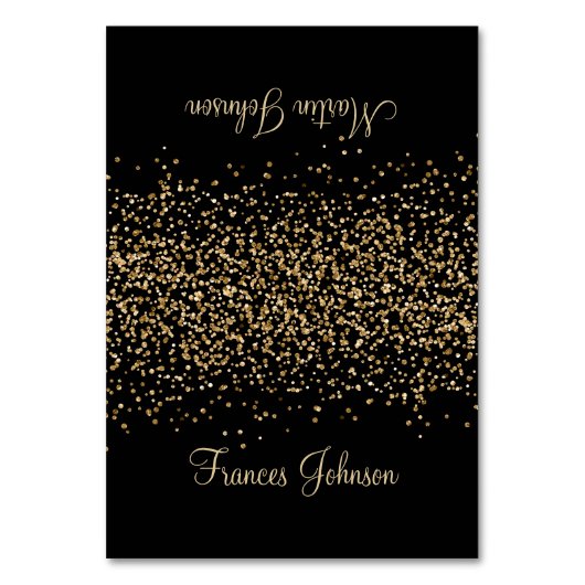 Gouden Glitter Zwart Twee Naam Plaats Kaarten (Voorkant)