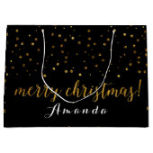Gouden Glitter Zwart Vrolijk Kerstmis Polka Dots Groot Cadeauzakje (Voorkant)