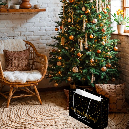 Gouden Glitter Zwart Vrolijk Kerstmis Polka Dots Groot Cadeauzakje