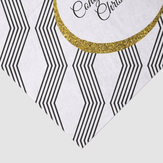 Gouden Glitter Zwart Wit Chevron Stripe Custom Tissuepapier (Detail)