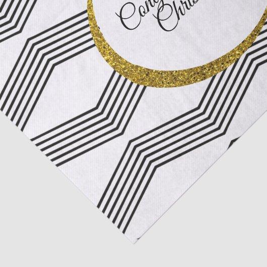 Gouden Glitter Zwart Wit Chevron Zig Zag Custom Tissuepapier (Detail)