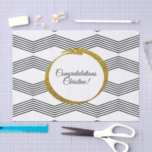 Gouden Glitter Zwart Wit Chevron Zig Zag Custom Tissuepapier