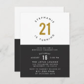 Gouden Glitter Zwart Wit & Goud 21ste Verjaardag Uitnodiging Briefkaart (Voorkant / Achterkant)