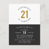 Gouden Glitter Zwart Wit & Goud 21ste Verjaardag Uitnodiging Briefkaart (Voorkant)