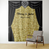 Gouden Glitter Zwart & Wit Hart Zwarte Gordijn Wandkleed (In situ)