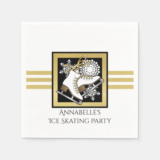 Gouden Glitter Zwart Wit Ijs Schaats Party Paper Servet (Voorkant)