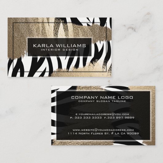 Gouden Glitter & Zwart & Wit Zebra Visitekaartje (Voorkant / Achterkant)