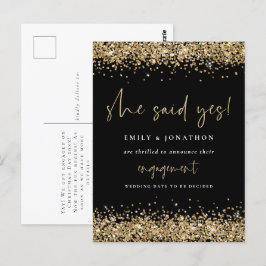 Gouden Glitter Zwart Ze Heeft Ja Gezegd Verlovings Briefkaart