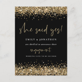 Gouden Glitter Zwart Ze Heeft Ja Gezegd Verlovings Briefkaart