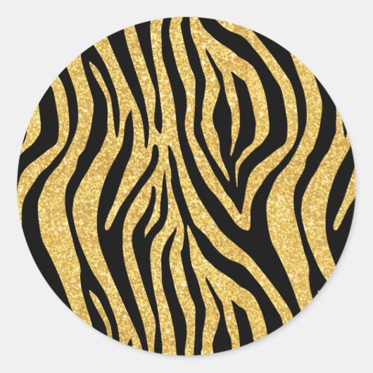 Gouden Glitter Zwart Zebra Stripes Dierenprint Ronde Sticker (Voorkant)