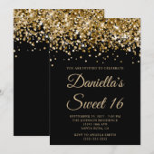 Gouden Glitter Zwart Zoet 16 Kaart (Voorkant / Achterkant)